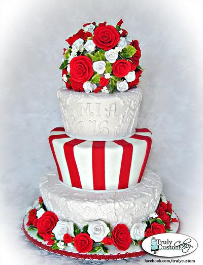 Sweet Sixteen in Red and White - Cake by TrulyCustom