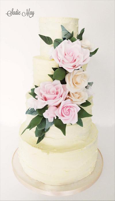 English Roses and Rustic Buttercream  - Cake by Sharon, Sadie May Cakes 