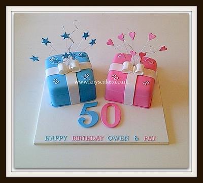 Twins Pink & Blue Parcel Cake - Cake by Kays Cakes