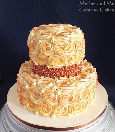 Bronze Rose Swirl Wedding Cake - Cake by Mother and Me Creative Cakes