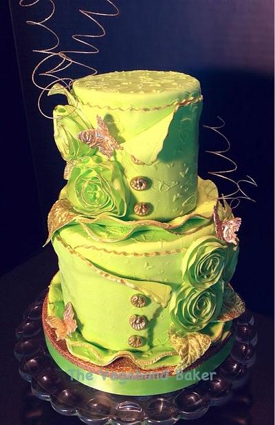Green and Gold Rosette and Butterfly cake - Cake by The Vagabond Baker
