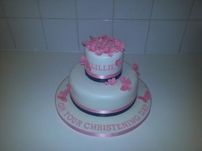 black pink and white christening cake - Cake by nicki