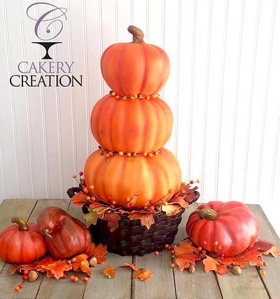 3D basket of stacked pumpkins cake - Cake by Cakery Creation Liz Huber