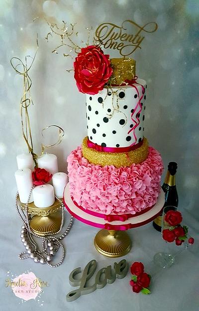 Gold and Pink 21st Birthday - Cake by Amelia Rose Cake Studio