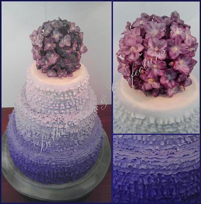 Three Tier Ruffle With Hydrangea - Cake by BellaCakes & Confections