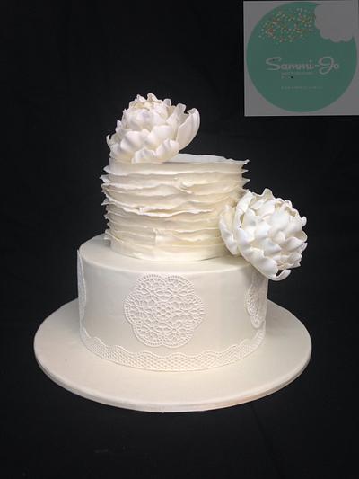 Lace, ruffles and peonies cake - Cake by Sammi-Jo Sweet Creations