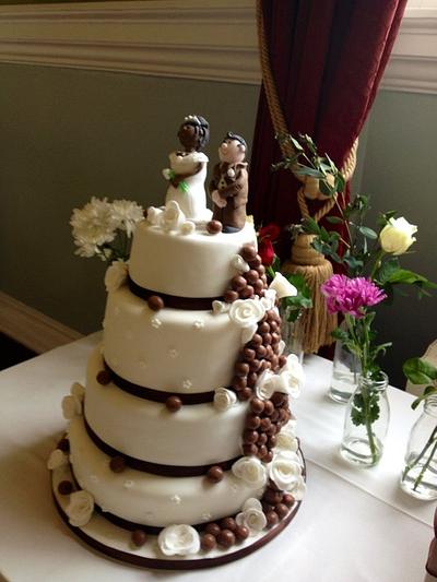 Malteaser & white roses wedding cake  - Cake by Kirsty 