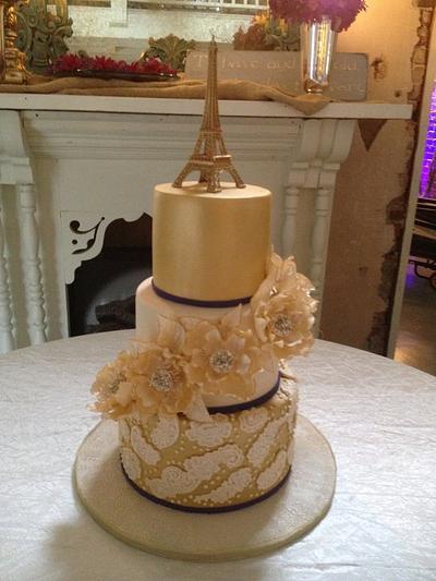 Gold Paris Themed Wedding Cake - Cake by Nancy's Cakes and Beyond