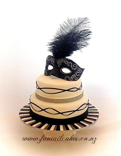 Masquerade engagement cake with edible mask - Cake by Fantail Cakes