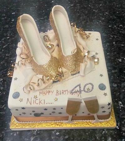 40th birthday gold shoes and champagne - Cake by Putty Cakes