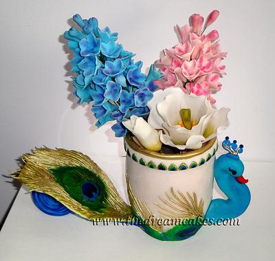 Peacock vase with Gumpaste  flowers - Cake by Ashwini Sarabhai
