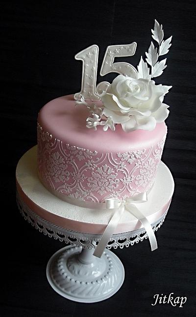 Růžový s růží a stencilou - Cake by Jitkap