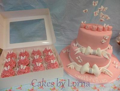 Girls Pink and White Butterfly Christening Cake - Cake by Cakes by Lorna