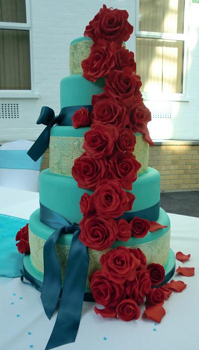 Cascading rose wedding cake - Cake by Helen Ward