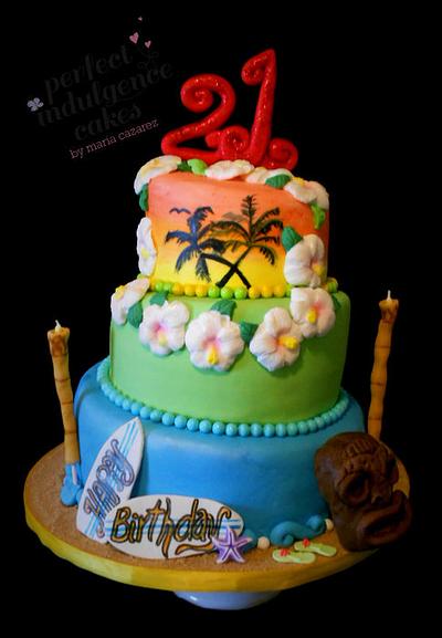 Luau at the  Beach and Sunset - Cake by Maria Cazarez Cakes and Sugar Art
