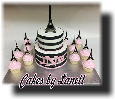 Paris Theme Baby Shower Cake/Cupcakes - Cake by Lanett