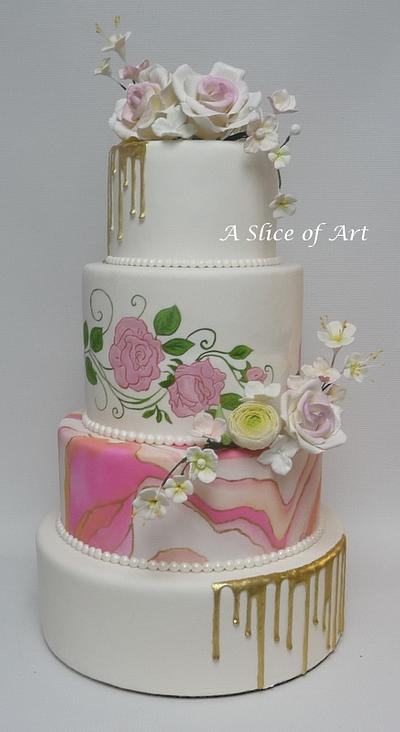 Painted marbled Wedding cake - Cake by A Slice of Art