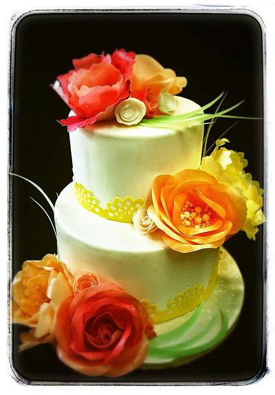 Cake with Wafer Paper Flower  - Cake by Sunita