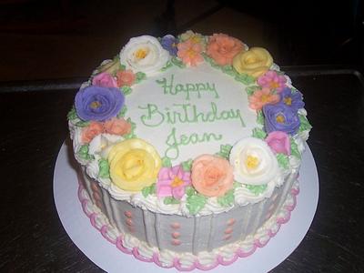 Dots, stripes &  butter cream flowers - Cake by BettyA