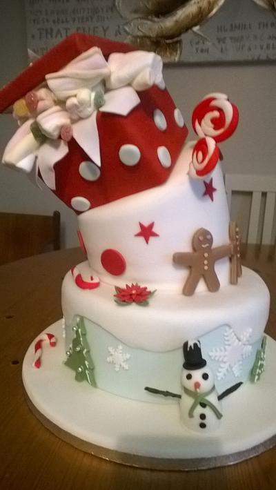 Topsy Turvy Christmas Present Cake - Cake by Combe Cakes