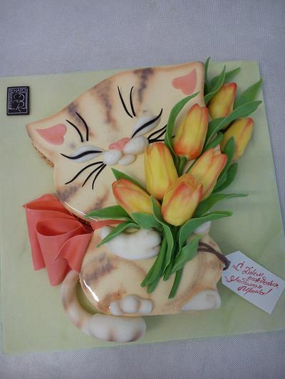 Cute kitten with flowers  - Cake by Elena Medvedeva