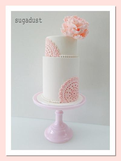 Vintage Doily Christening Cake - Cake by Mary @ SugaDust