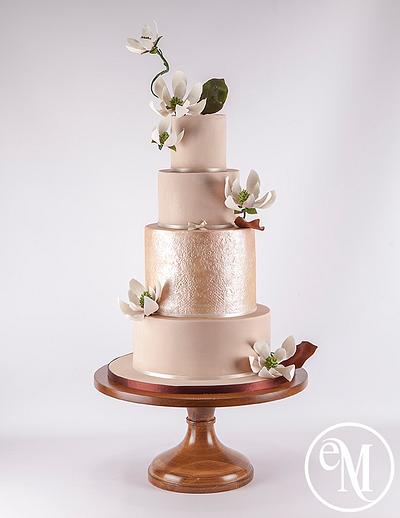 Pantone Iced Coffee and Rose Gold Brocade  - Cake by Enchanting Merchant Company