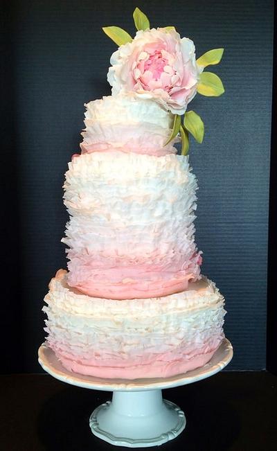 Pink Peony and Ombré Frills - Cake by The Vagabond Baker