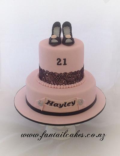 Salmon pink and black lace shoes - Cake by Fantail Cakes