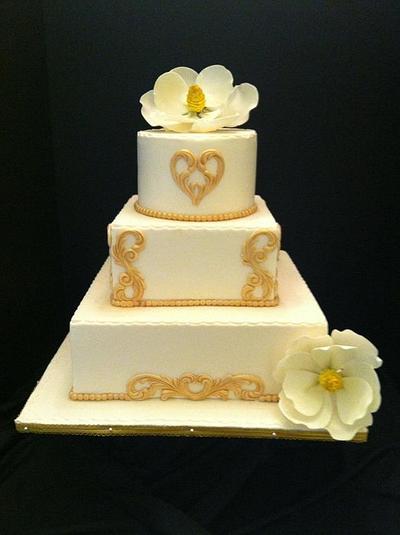 Magnolia Wedding Cake - Cake by GinaS