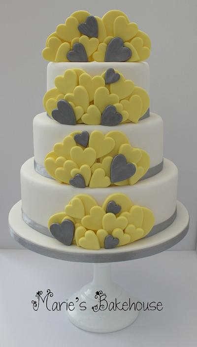 Silver and Yellow Hearts - Cake by Marie's Bakehouse