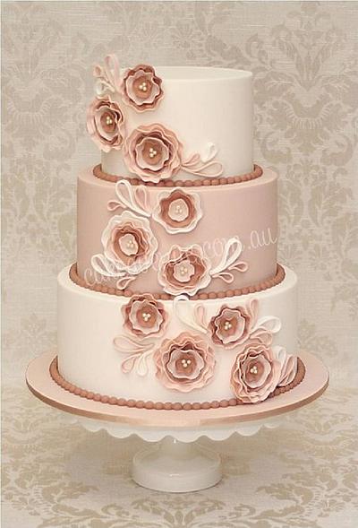 Fabric Flower Inspired Wedding Cake - Cake by CakeAvenue