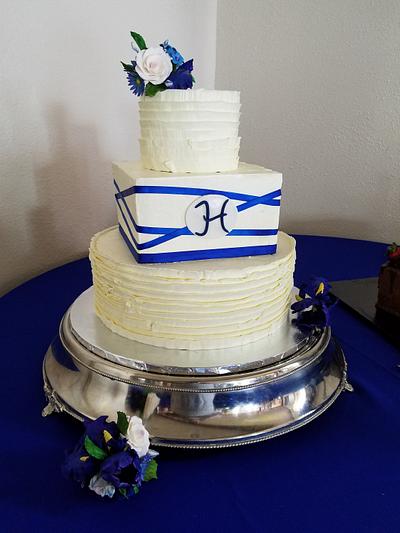 Cobalt blue iris themed wedding cake - Cake by blessherheartcakes