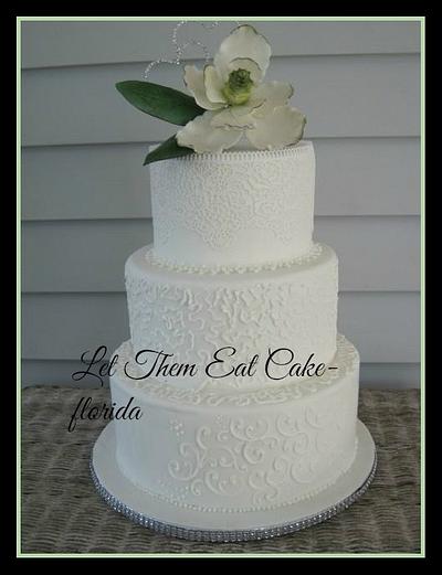 magnolia, lace and scrollwork project cake - Cake by Claire North