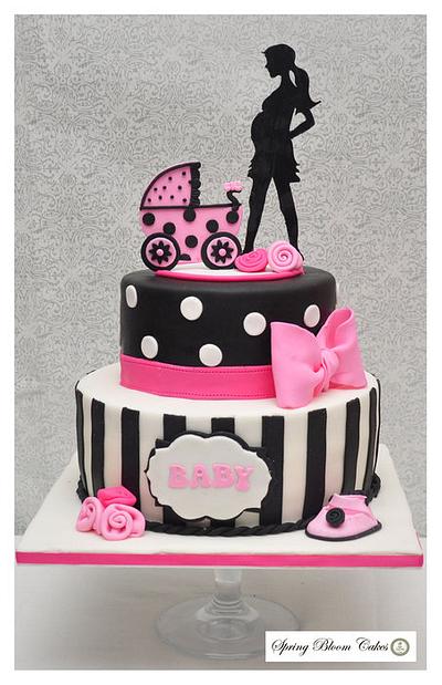 Pink and Black Baby Shower Cake - Cake by Spring Bloom Cakes