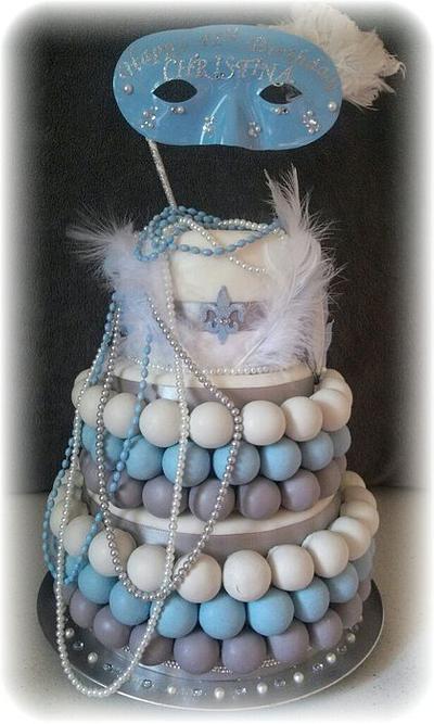 Blue, White and Silver Mardi Gras Cake Bite Birthday Cake - Cake by Yolanda Marshall 