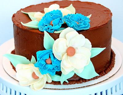 Chocolate Cake with Chocolate Buttercream and Fondant Flowers - Cake by Classic Goodness Bakery