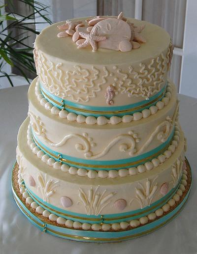 Turquoise beach wedding cake - Cake by Marney White