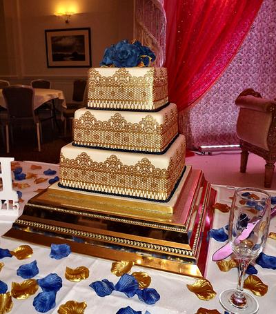 Blue & Gold Asian Wedding cake :) x - Cake by Storyteller Cakes