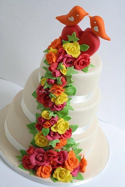 Birds and cascade of colourfull roses - Cake by Emmy 