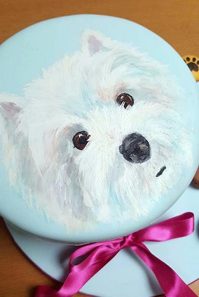 Westie Painted Cake - Cake by Môn Cottage Cupcakes