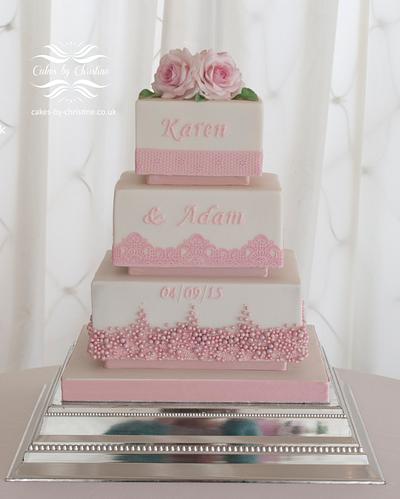 'Pretty in Pink' wedding cake - Cake by Cakes by Christine