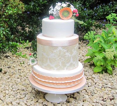 Peach and white wedding cake - Cake by Bakedincakedout