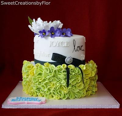 Ruffled Cake with Open Peony - Cake by SweetCreationsbyFlor