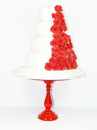 red cascading rose wedding cake  - Cake by Little Miss Fairy Cake