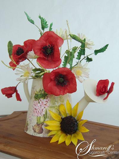  wafer paper Sunflowers and Poppy - Cake by Petya Shmarova