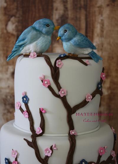 Love Birds and Cherry Blossoms - Cake by Louise Neagle