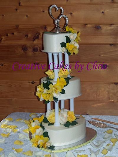 Yellow and White Wedding - Cake by Creative Cakes by Chris