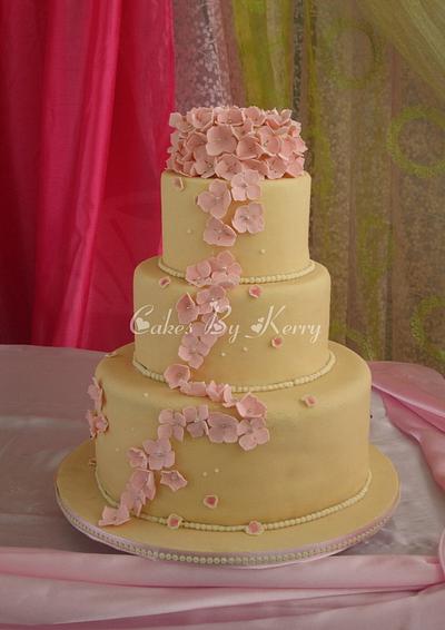 Ivory and Pink Wedding Cake  - Cake by kmac