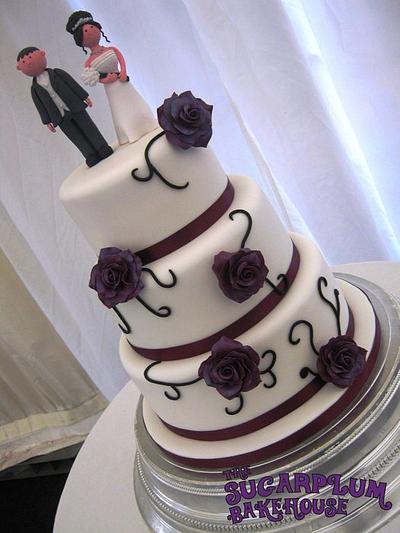 3 Tier White & Plum Wedding Cake - Cake by Sam Harrison